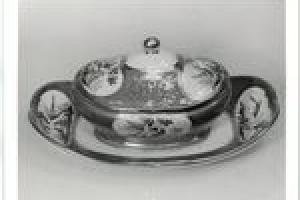 SUGAR BASIN WITH COVER AND ATTACHED TRAY, ONE OF TWO