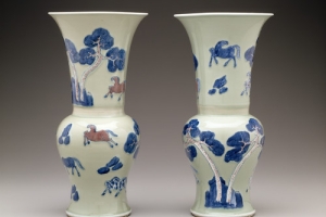 BALUSTER VASE WITH TRUMPET NECK WITH THE EIGHT HORSES OF KING MU WANG (ONE OF TWO)