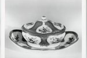 SUGAR BOWL WITH COVER AND ATTACHED TRAY, ONE OF TWO
