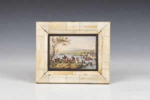 MINIATURE PAINTING OF A HUNTING SCENE