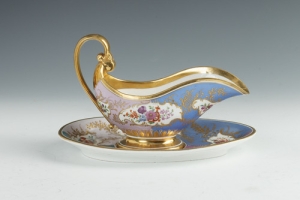 SAUCE BOAT WITH PLATE, ONE OF TWO