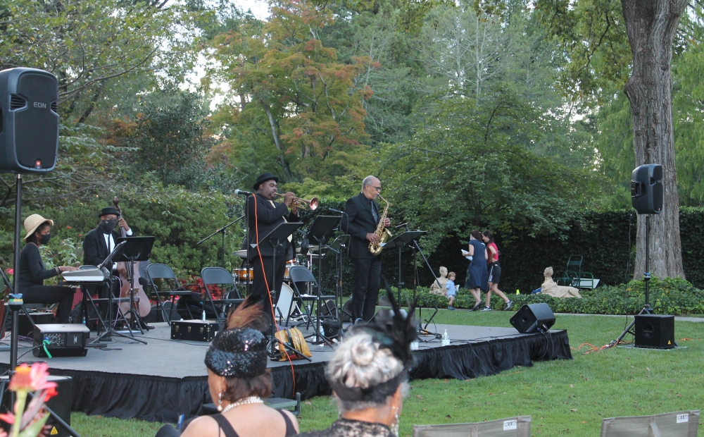 Musicians on stage at Jazz in the Gardens at Hillwood.